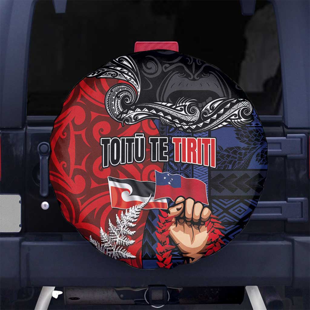 Aotearoa and Samoa Toitu Te Tiriti Spare Tire Cover Honour the Treaty - Te Tiriti Is Us LT03 - Polynesian Pride
