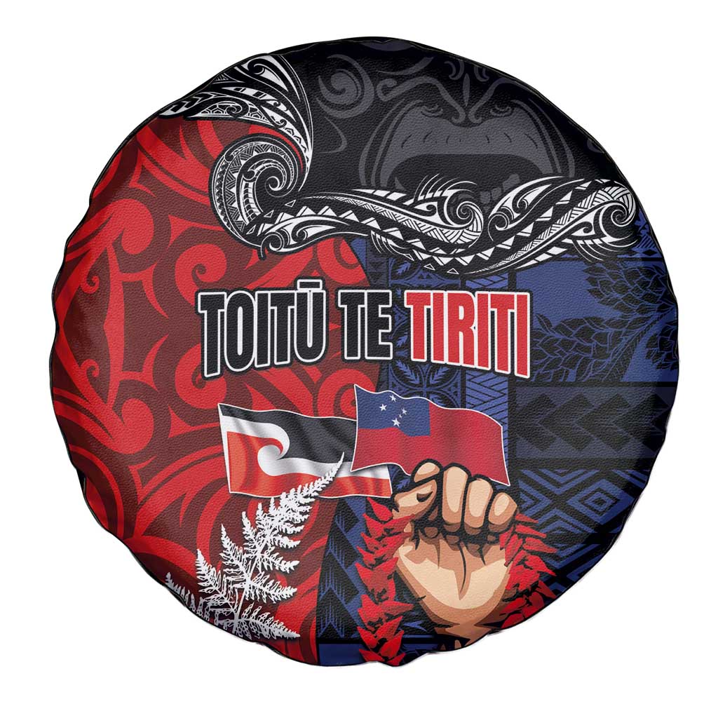 Aotearoa and Samoa Toitu Te Tiriti Spare Tire Cover Honour the Treaty - Te Tiriti Is Us LT03 - Polynesian Pride