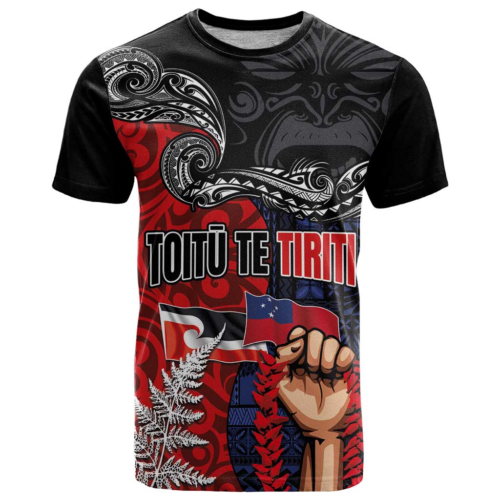 Aotearoa and Samoa Toitu Te Tiriti T Shirt Honour the Treaty - Te Tiriti Is Us LT03 Black - Polynesian Pride