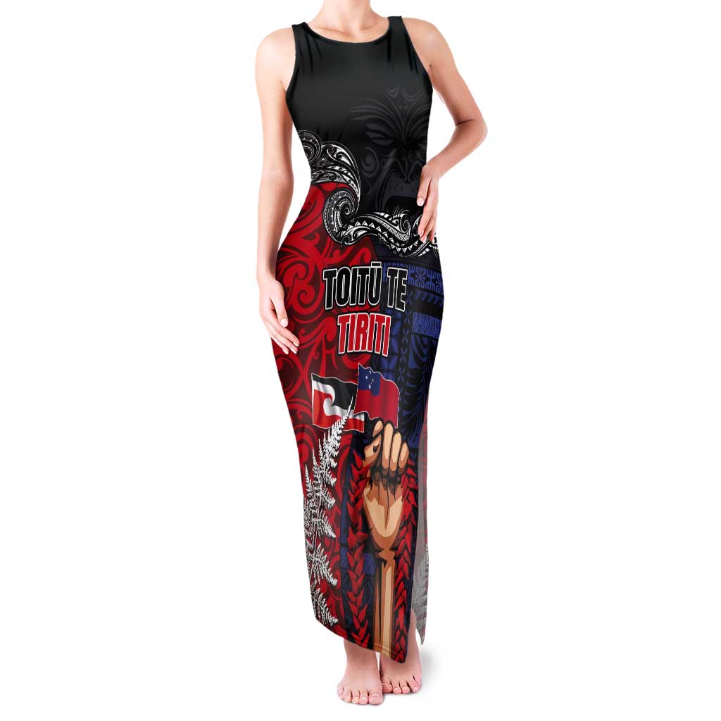 Aotearoa and Samoa Toitu Te Tiriti Tank Maxi Dress Honour the Treaty - Te Tiriti Is Us LT03 Women Black - Polynesian Pride