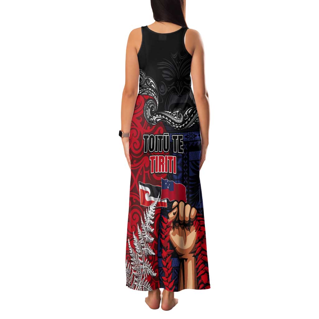 Aotearoa and Samoa Toitu Te Tiriti Tank Maxi Dress Honour the Treaty - Te Tiriti Is Us LT03 - Polynesian Pride