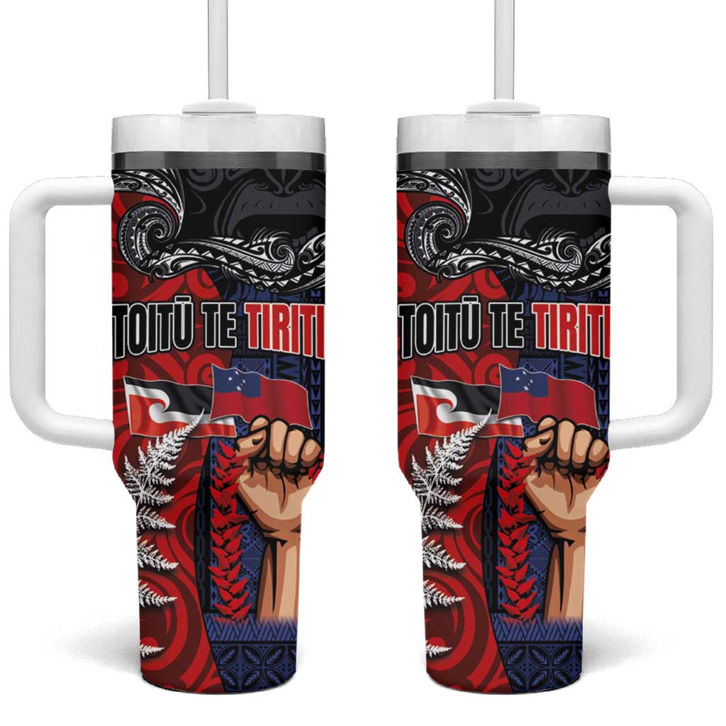 Aotearoa and Samoa Toitu Te Tiriti Tumbler With Handle Honour the Treaty - Te Tiriti Is Us LT03 One Size: 40 oz Black - Polynesian Pride