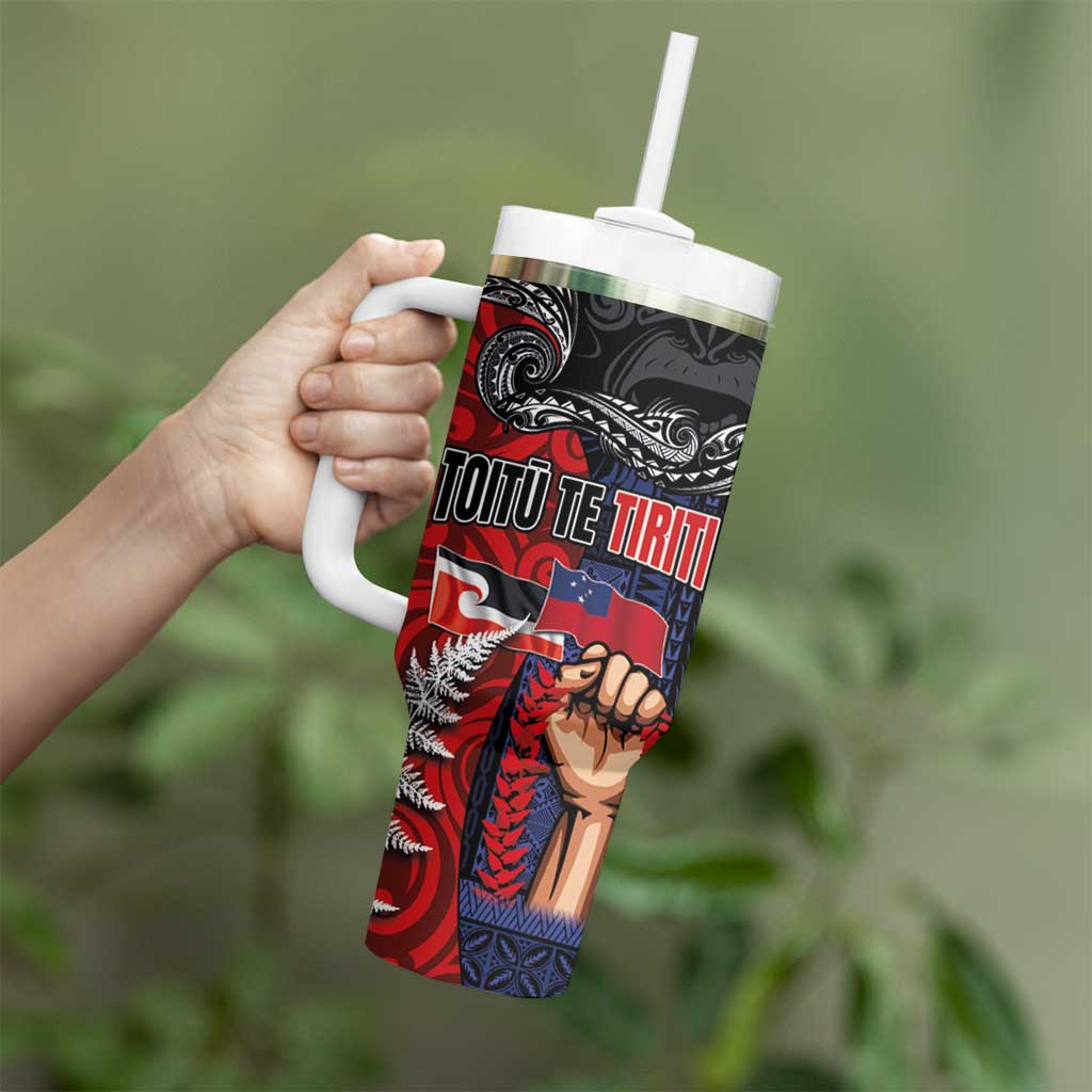 Aotearoa and Samoa Toitu Te Tiriti Tumbler With Handle Honour the Treaty - Te Tiriti Is Us LT03 - Polynesian Pride