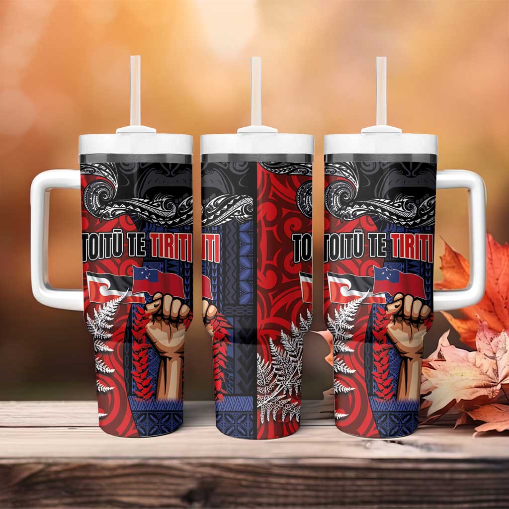 Aotearoa and Samoa Toitu Te Tiriti Tumbler With Handle Honour the Treaty - Te Tiriti Is Us LT03 - Polynesian Pride