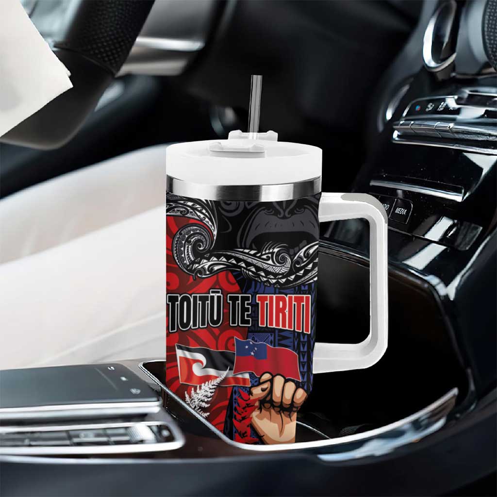 Aotearoa and Samoa Toitu Te Tiriti Tumbler With Handle Honour the Treaty - Te Tiriti Is Us LT03 - Polynesian Pride