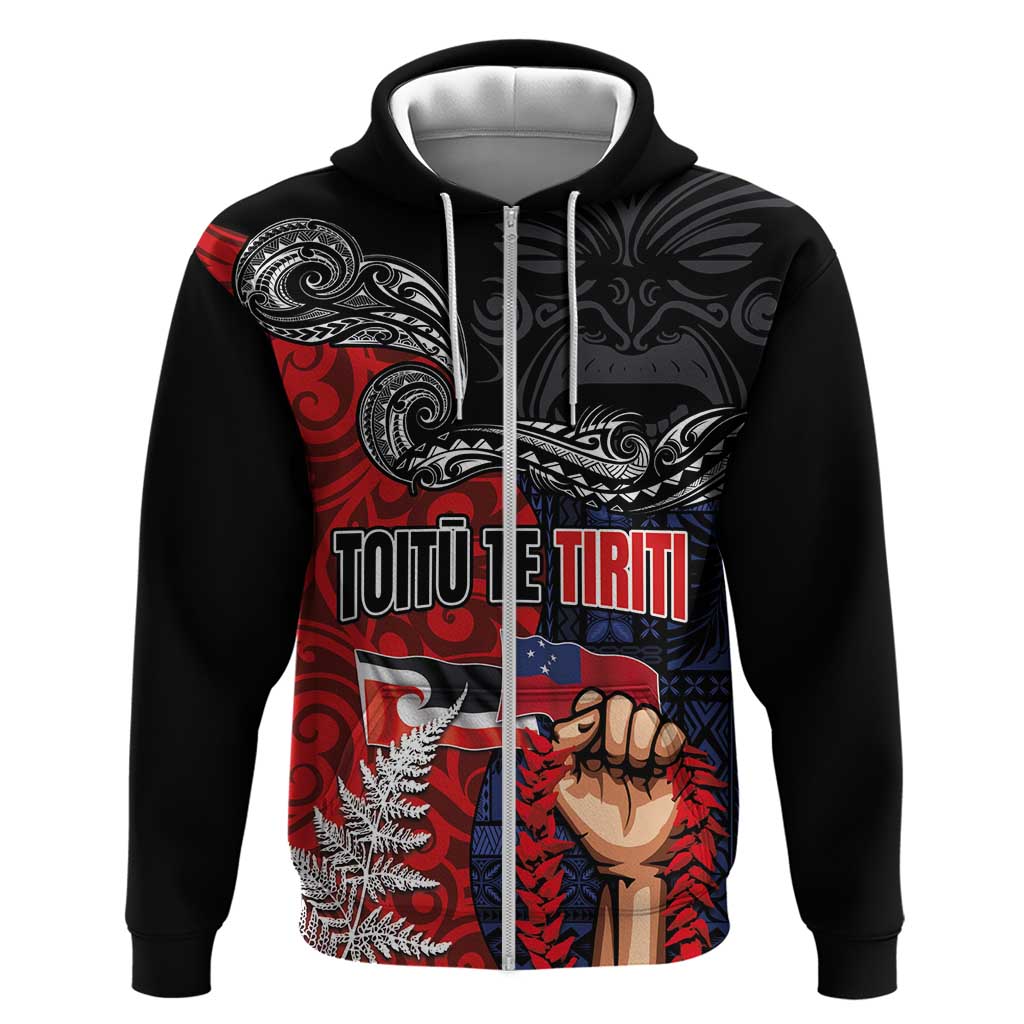 Aotearoa and Samoa Toitu Te Tiriti Zip Hoodie Honour the Treaty - Te Tiriti Is Us LT03 Zip Hoodie Black - Polynesian Pride