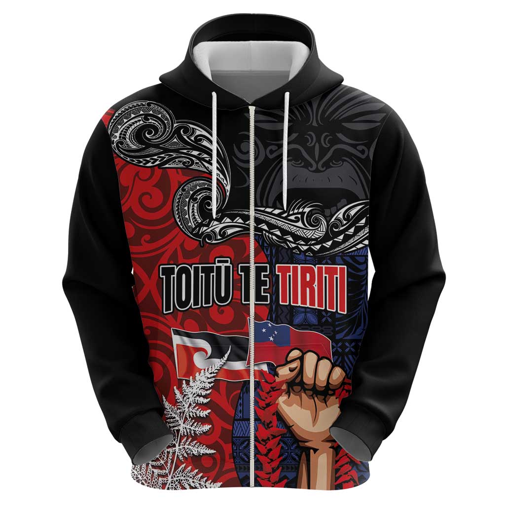 Aotearoa and Samoa Toitu Te Tiriti Zip Hoodie Honour the Treaty - Te Tiriti Is Us LT03 - Polynesian Pride