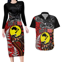 Aotearoa and Australia Toitu Te Tiriti Couples Matching Long Sleeve Bodycon Dress and Hawaiian Shirt Honour the Treaty - Te Tiriti Is Us LT03 Black - Polynesian Pride