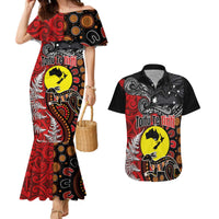 Aotearoa and Australia Toitu Te Tiriti Couples Matching Mermaid Dress and Hawaiian Shirt Honour the Treaty - Te Tiriti Is Us LT03 Black - Polynesian Pride