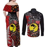 Aotearoa and Australia Toitu Te Tiriti Couples Matching Off Shoulder Maxi Dress and Long Sleeve Button Shirt Honour the Treaty - Te Tiriti Is Us LT03 - Polynesian Pride