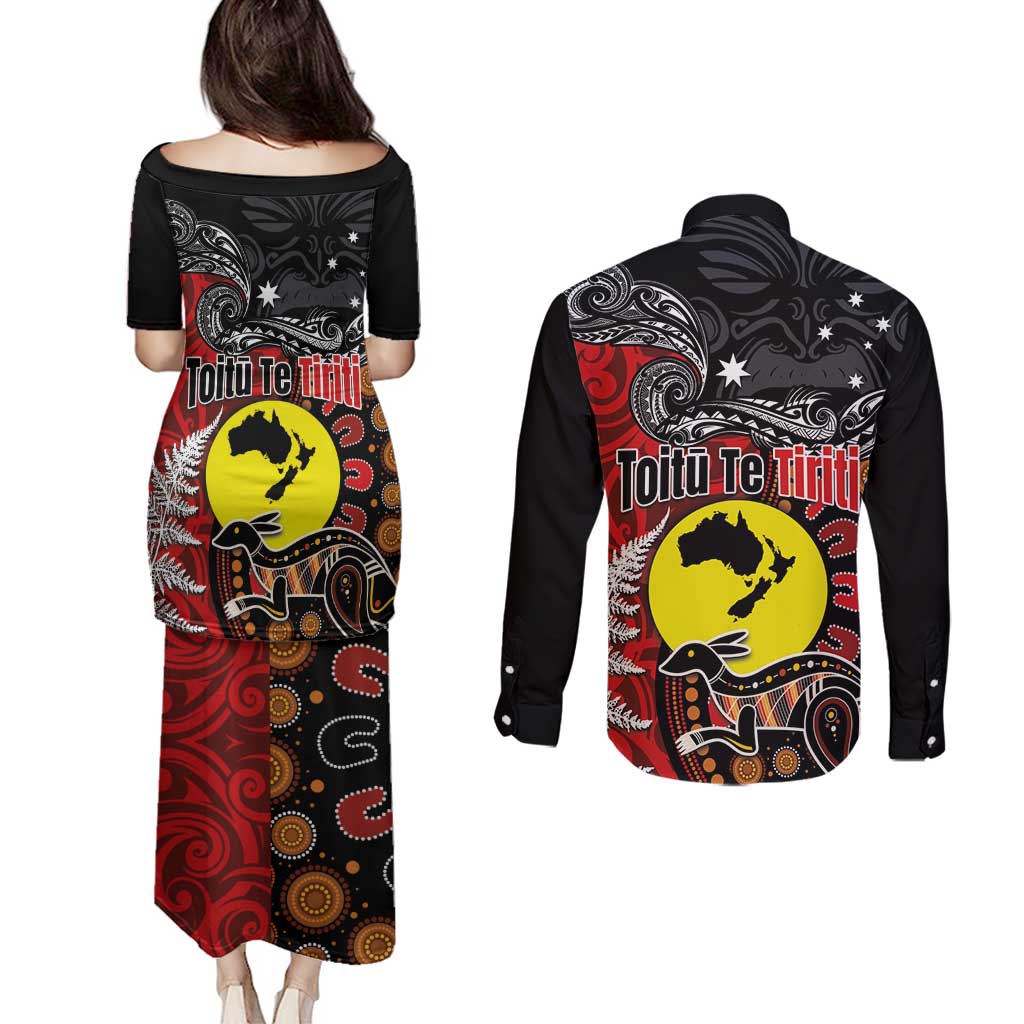Aotearoa and Australia Toitu Te Tiriti Couples Matching Puletasi and Long Sleeve Button Shirt Honour the Treaty - Te Tiriti Is Us LT03 - Polynesian Pride