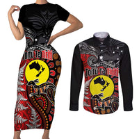 Aotearoa and Australia Toitu Te Tiriti Couples Matching Short Sleeve Bodycon Dress and Long Sleeve Button Shirt Honour the Treaty - Te Tiriti Is Us LT03 Black - Polynesian Pride