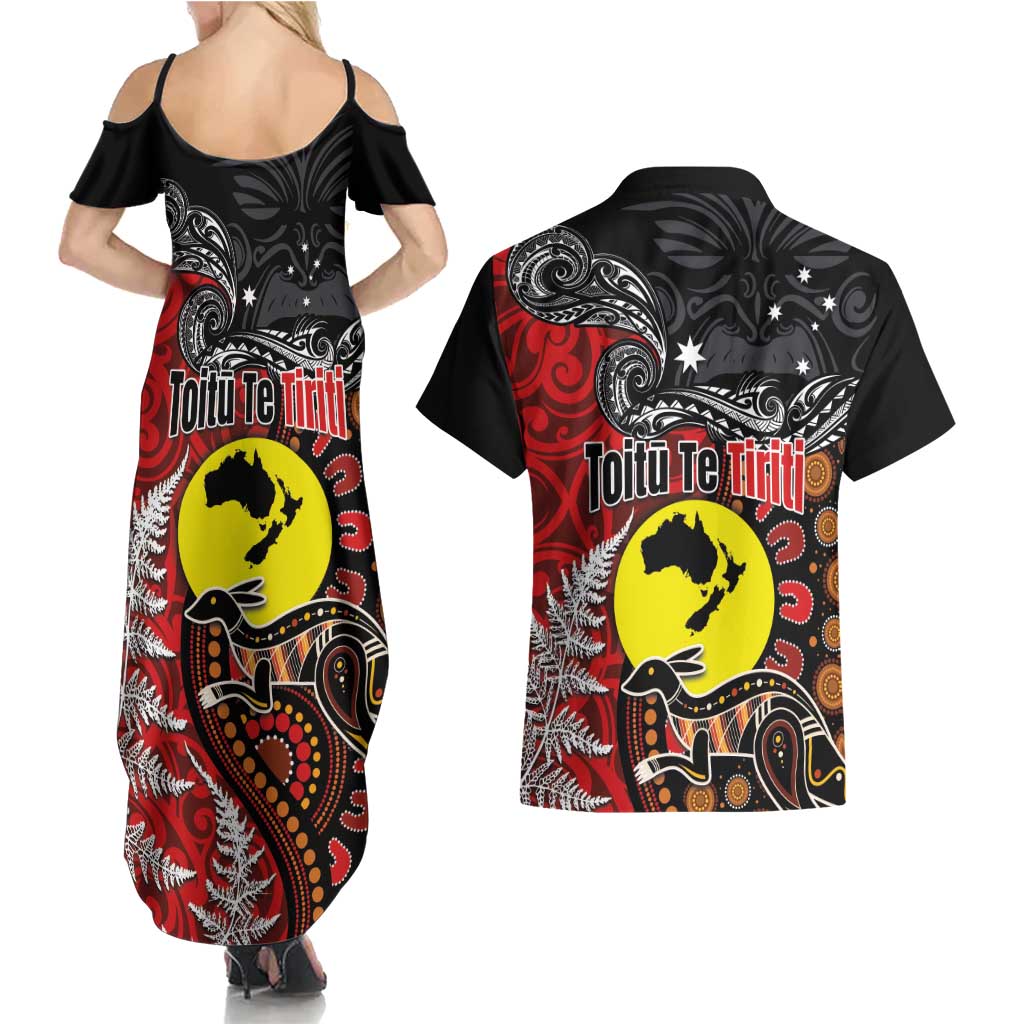 Aotearoa and Australia Toitu Te Tiriti Couples Matching Summer Maxi Dress and Hawaiian Shirt Honour the Treaty - Te Tiriti Is Us LT03 - Polynesian Pride