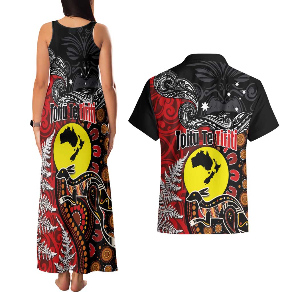 Aotearoa and Australia Toitu Te Tiriti Couples Matching Tank Maxi Dress and Hawaiian Shirt Honour the Treaty - Te Tiriti Is Us LT03 - Polynesian Pride