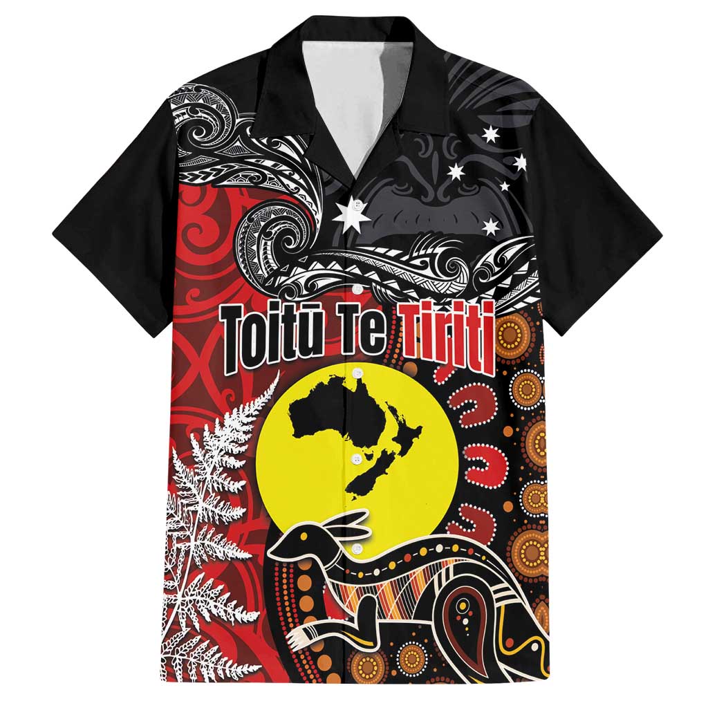 Aotearoa and Australia Toitu Te Tiriti Family Matching Long Sleeve Bodycon Dress and Hawaiian Shirt Honour the Treaty - Te Tiriti Is Us LT03 Dad's Shirt - Short Sleeve Black - Polynesian Pride