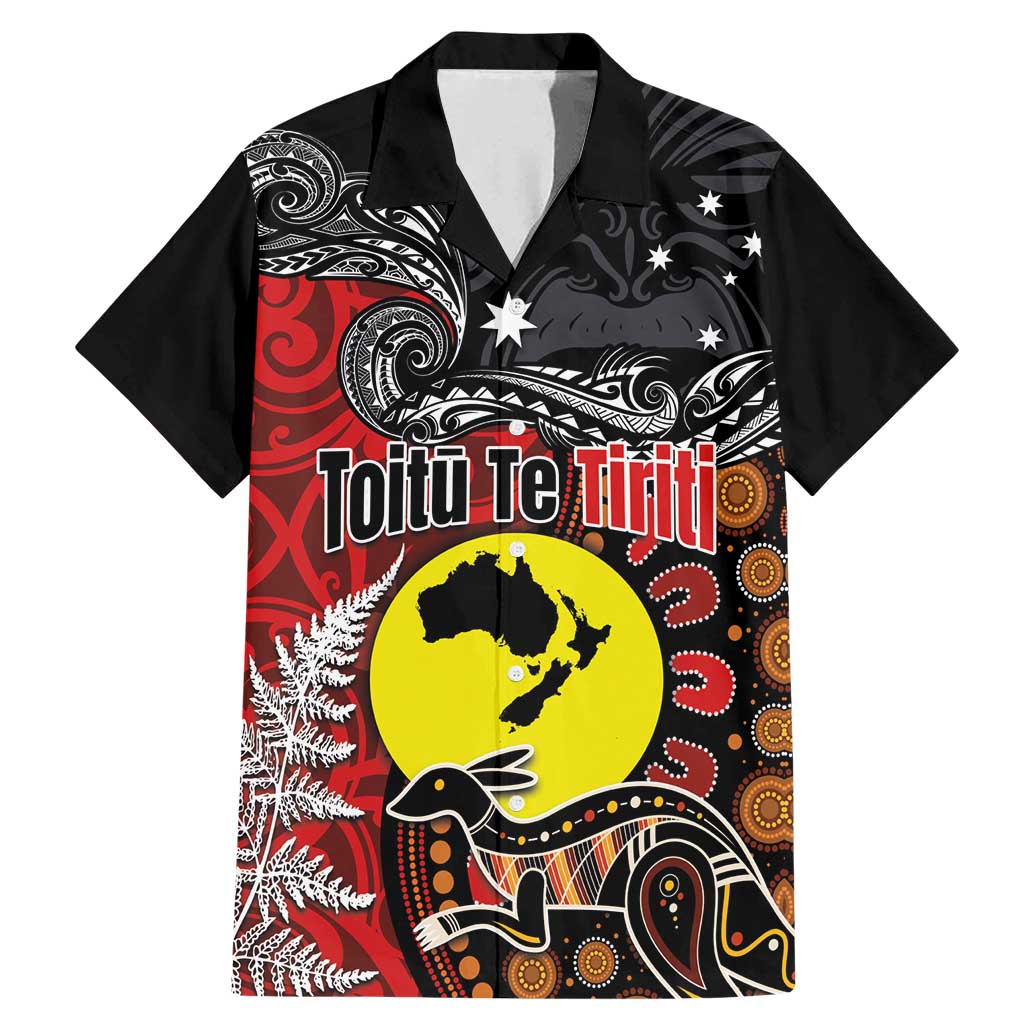 Aotearoa and Australia Toitu Te Tiriti Family Matching Mermaid Dress and Hawaiian Shirt Honour the Treaty - Te Tiriti Is Us LT03 Dad's Shirt - Short Sleeve Black - Polynesian Pride