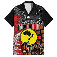 Aotearoa and Australia Toitu Te Tiriti Family Matching Off The Shoulder Long Sleeve Dress and Hawaiian Shirt Honour the Treaty - Te Tiriti Is Us LT03 Dad's Shirt - Short Sleeve Black - Polynesian Pride