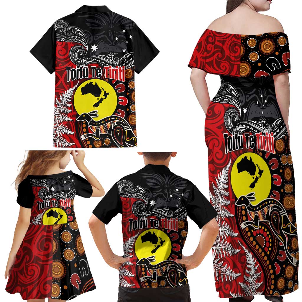 Aotearoa and Australia Toitu Te Tiriti Family Matching Off Shoulder Maxi Dress and Hawaiian Shirt Honour the Treaty - Te Tiriti Is Us LT03 - Polynesian Pride