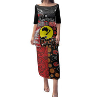 Aotearoa and Australia Toitu Te Tiriti Family Matching Puletasi and Hawaiian Shirt Honour the Treaty - Te Tiriti Is Us LT03 Mom's Dress Black - Polynesian Pride