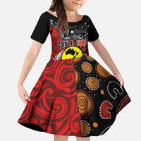 Aotearoa and Australia Toitu Te Tiriti Family Matching Short Sleeve Bodycon Dress and Hawaiian Shirt Honour the Treaty - Te Tiriti Is Us LT03 Daughter's Dress Black - Polynesian Pride