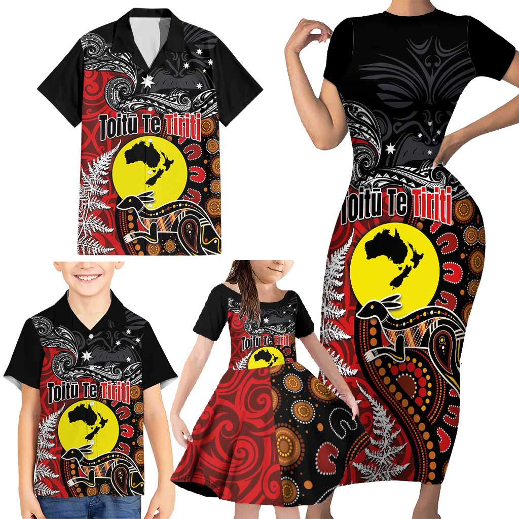Aotearoa and Australia Toitu Te Tiriti Family Matching Short Sleeve Bodycon Dress and Hawaiian Shirt Honour the Treaty - Te Tiriti Is Us LT03 - Polynesian Pride