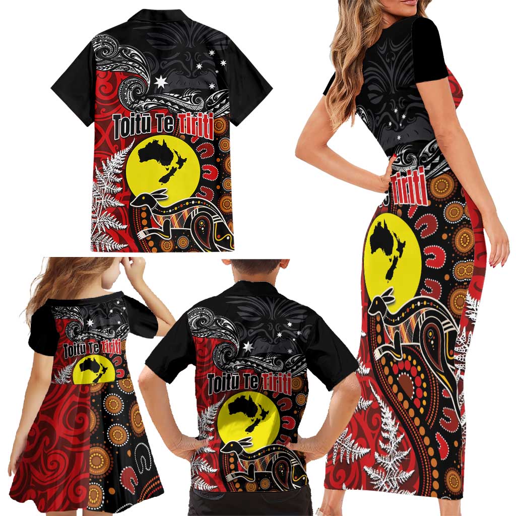 Aotearoa and Australia Toitu Te Tiriti Family Matching Short Sleeve Bodycon Dress and Hawaiian Shirt Honour the Treaty - Te Tiriti Is Us LT03 - Polynesian Pride