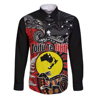 Aotearoa and Australia Toitu Te Tiriti Family Matching Short Sleeve Bodycon Dress and Hawaiian Shirt Honour the Treaty - Te Tiriti Is Us LT03 Dad's Shirt - Long Sleeve Black - Polynesian Pride