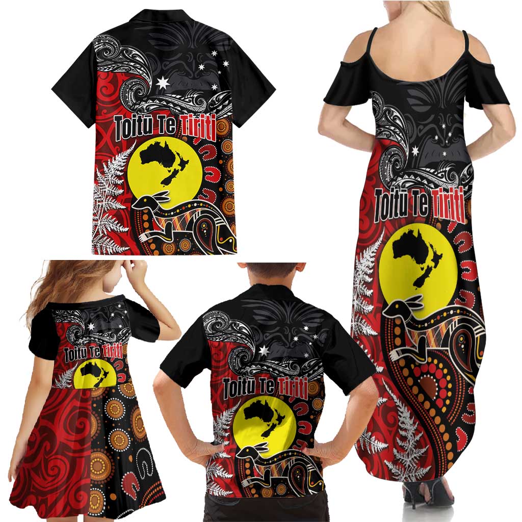 Aotearoa and Australia Toitu Te Tiriti Family Matching Summer Maxi Dress and Hawaiian Shirt Honour the Treaty - Te Tiriti Is Us LT03 - Polynesian Pride