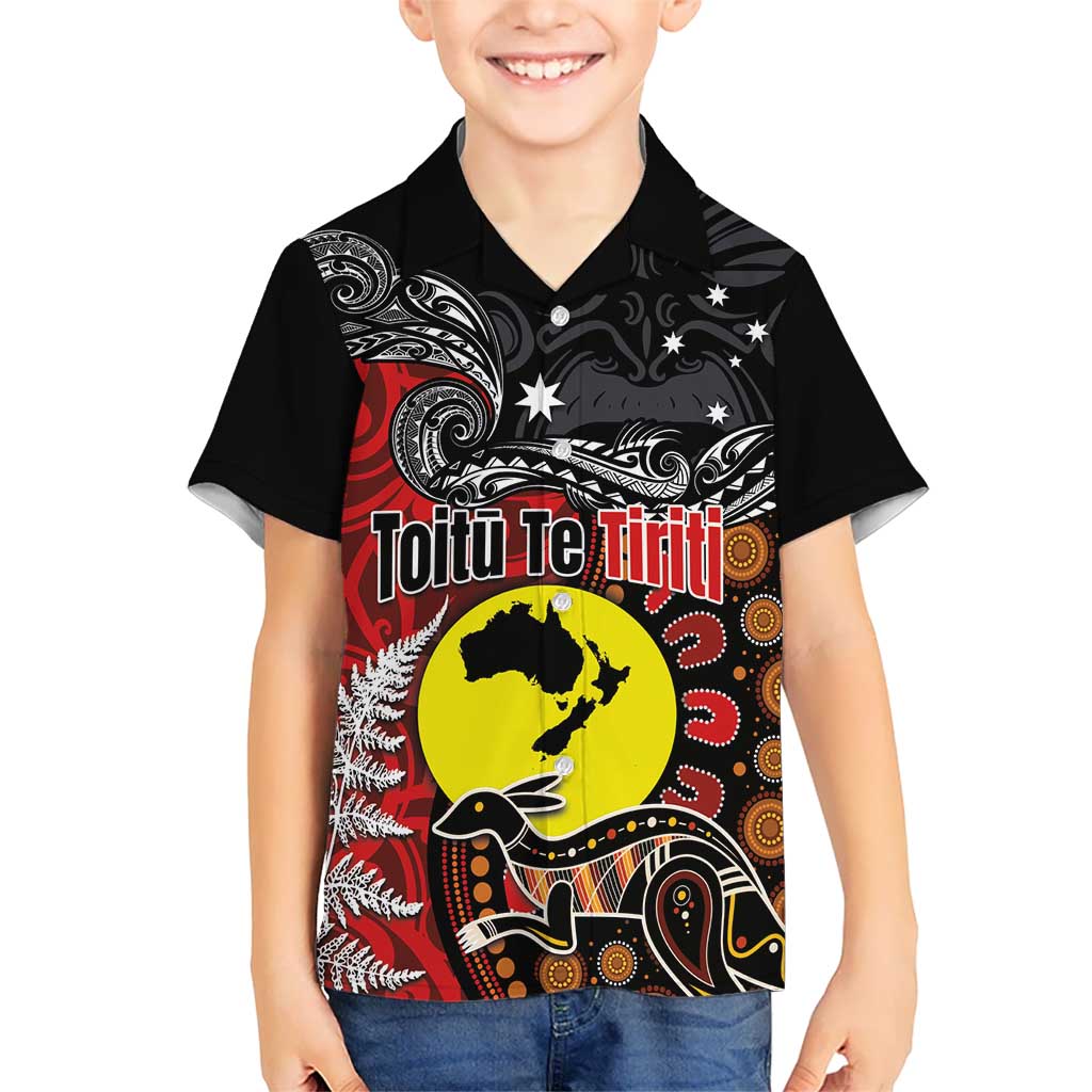 Aotearoa and Australia Toitu Te Tiriti Kid Hawaiian Shirt Honour the Treaty - Te Tiriti Is Us LT03 Kid Black - Polynesian Pride