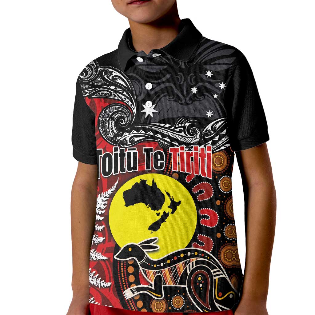 Aotearoa and Australia Toitu Te Tiriti Kid Polo Shirt Honour the Treaty - Te Tiriti Is Us LT03 Kid Black - Polynesian Pride