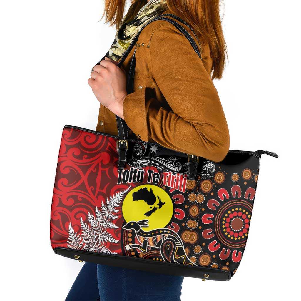 Aotearoa and Australia Toitu Te Tiriti Leather Tote Bag Honour the Treaty - Te Tiriti Is Us LT03 Black - Polynesian Pride