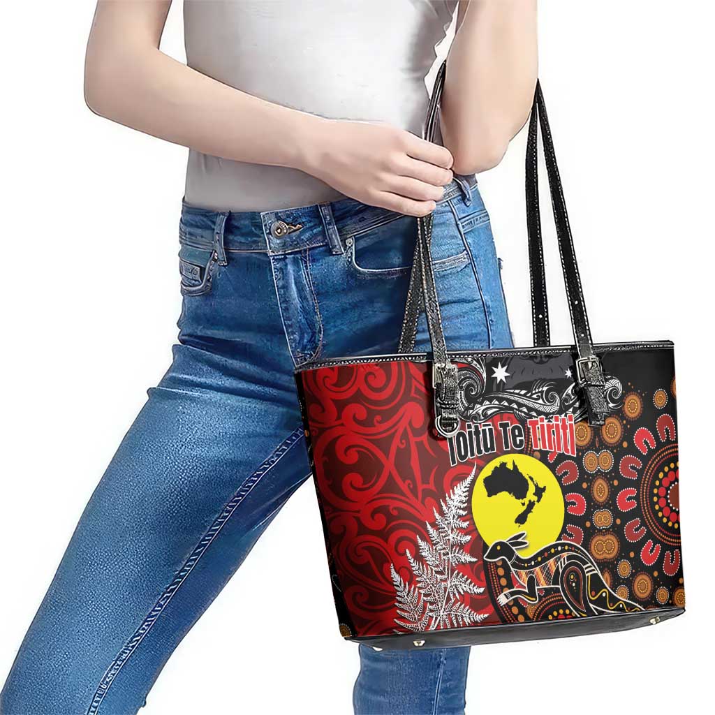 Aotearoa and Australia Toitu Te Tiriti Leather Tote Bag Honour the Treaty - Te Tiriti Is Us LT03 - Polynesian Pride