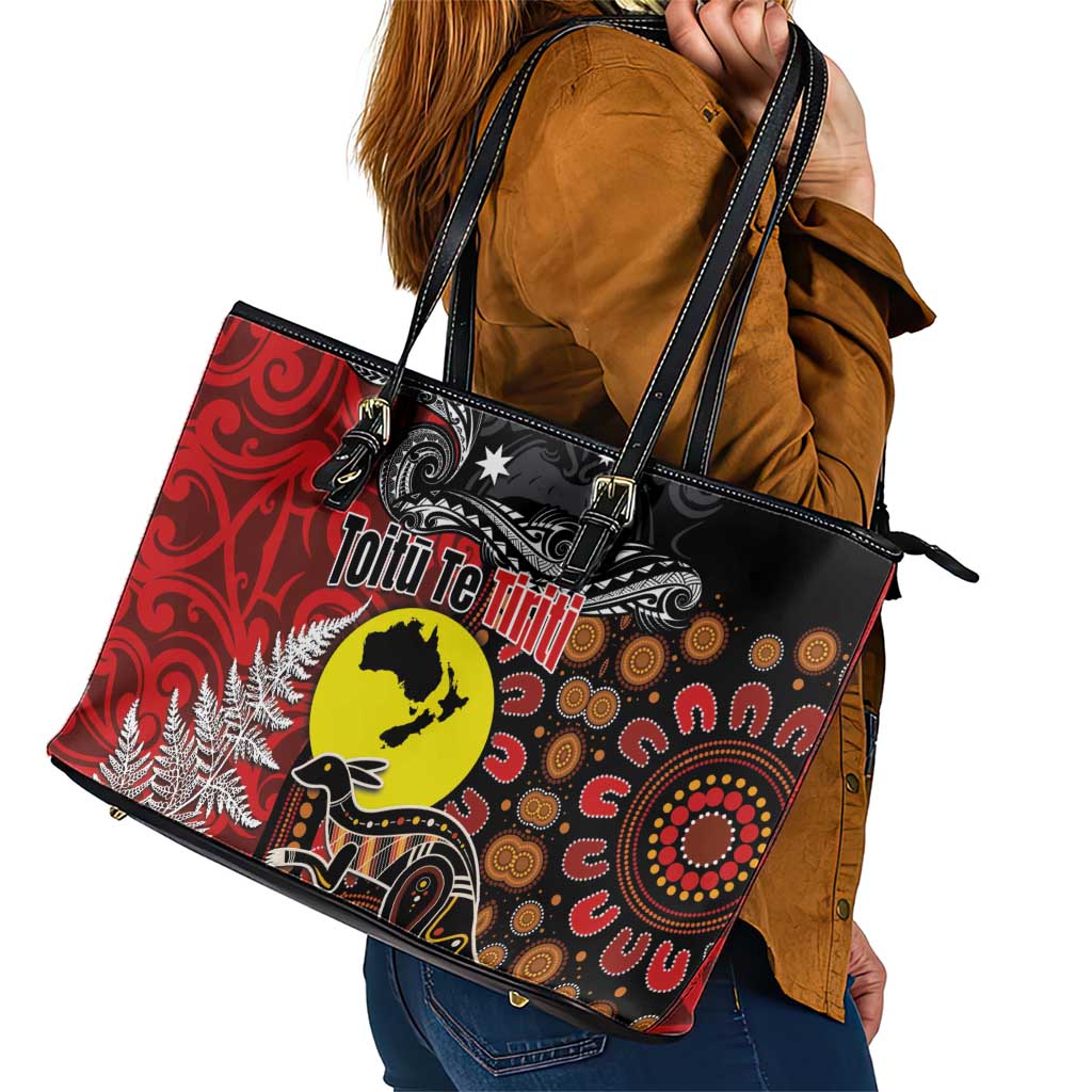 Aotearoa and Australia Toitu Te Tiriti Leather Tote Bag Honour the Treaty - Te Tiriti Is Us LT03 - Polynesian Pride