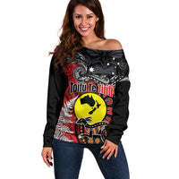 Aotearoa and Australia Toitu Te Tiriti Off Shoulder Sweater Honour the Treaty - Te Tiriti Is Us LT03 Women Black - Polynesian Pride