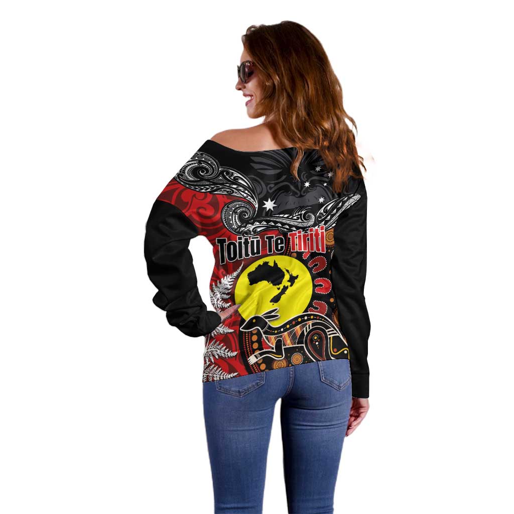 Aotearoa and Australia Toitu Te Tiriti Off Shoulder Sweater Honour the Treaty - Te Tiriti Is Us LT03 - Polynesian Pride