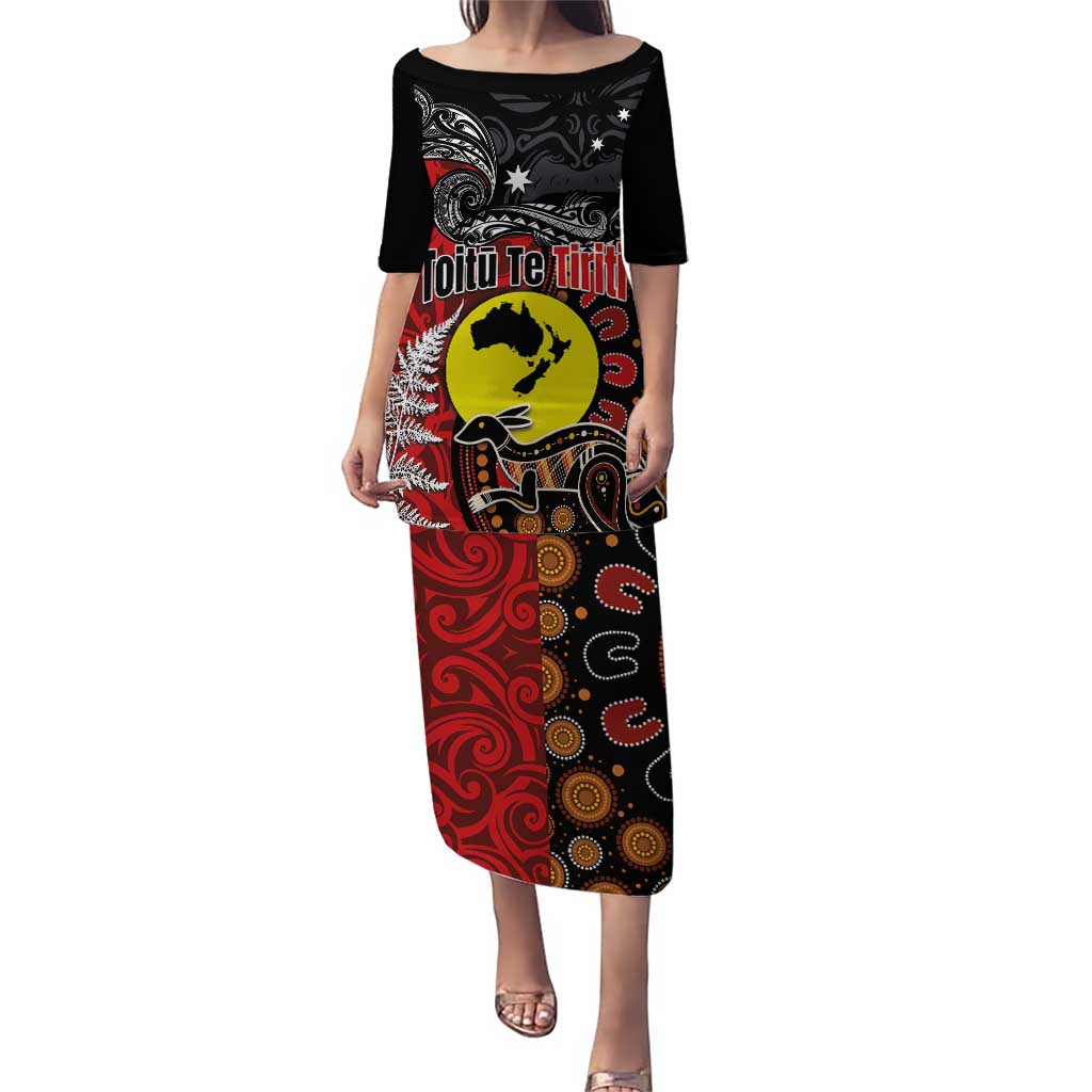 Aotearoa and Australia Toitu Te Tiriti Puletasi Honour the Treaty - Te Tiriti Is Us LT03 Long Dress Black - Polynesian Pride