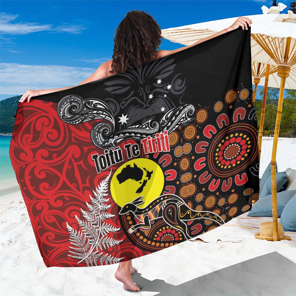 Aotearoa and Australia Toitu Te Tiriti Sarong Honour the Treaty - Te Tiriti Is Us LT03 One Size 44 x 66 inches Black - Polynesian Pride