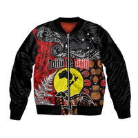 Aotearoa and Australia Toitu Te Tiriti Sleeve Zip Bomber Jacket Honour the Treaty - Te Tiriti Is Us LT03 Unisex Black - Polynesian Pride
