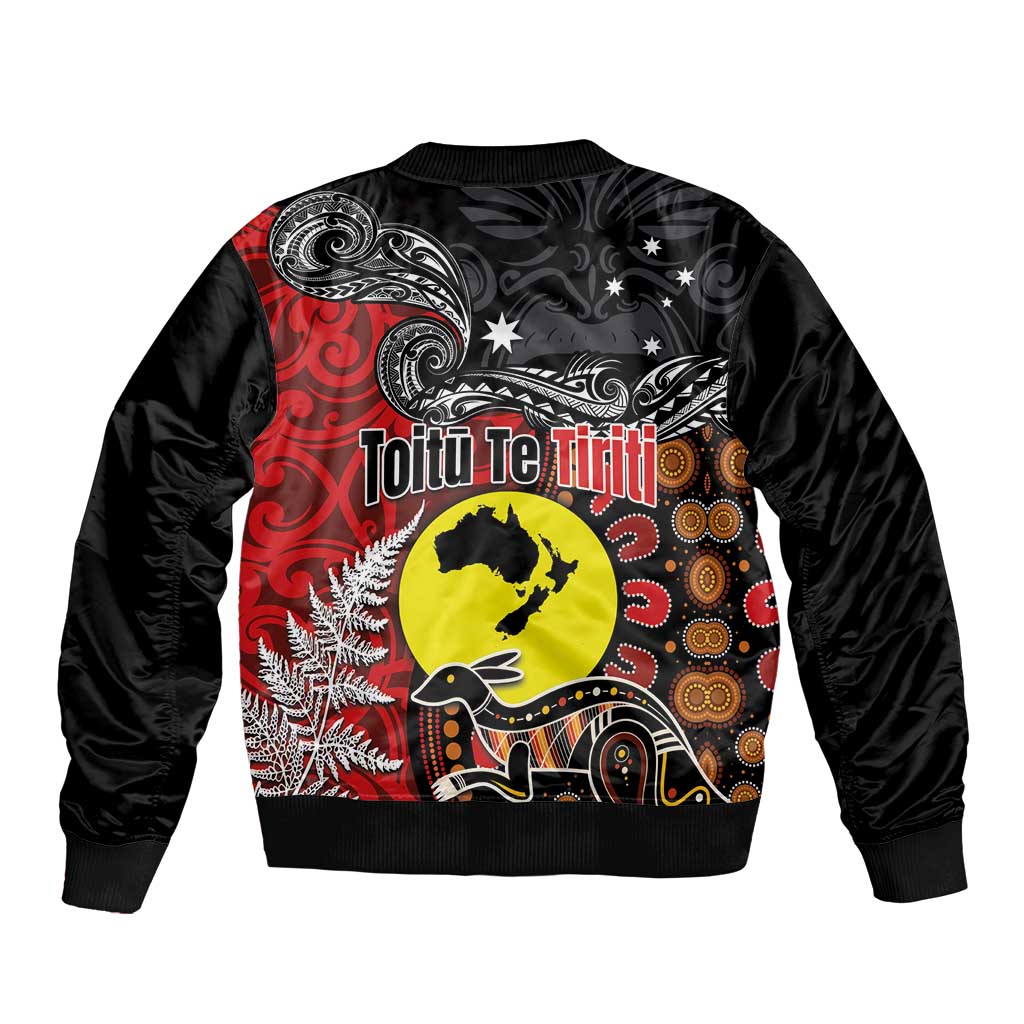 Aotearoa and Australia Toitu Te Tiriti Sleeve Zip Bomber Jacket Honour the Treaty - Te Tiriti Is Us LT03 - Polynesian Pride