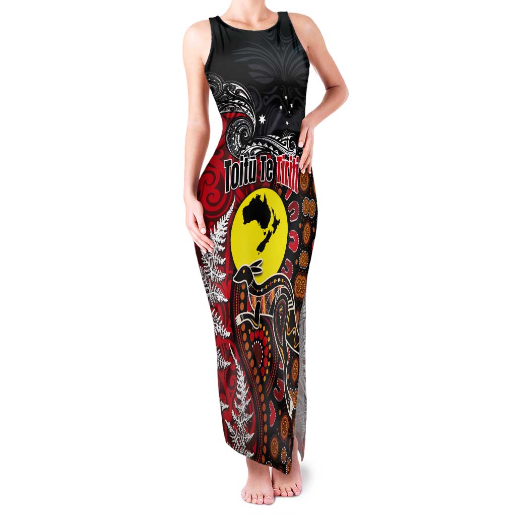 Aotearoa and Australia Toitu Te Tiriti Tank Maxi Dress Honour the Treaty - Te Tiriti Is Us LT03 Women Black - Polynesian Pride