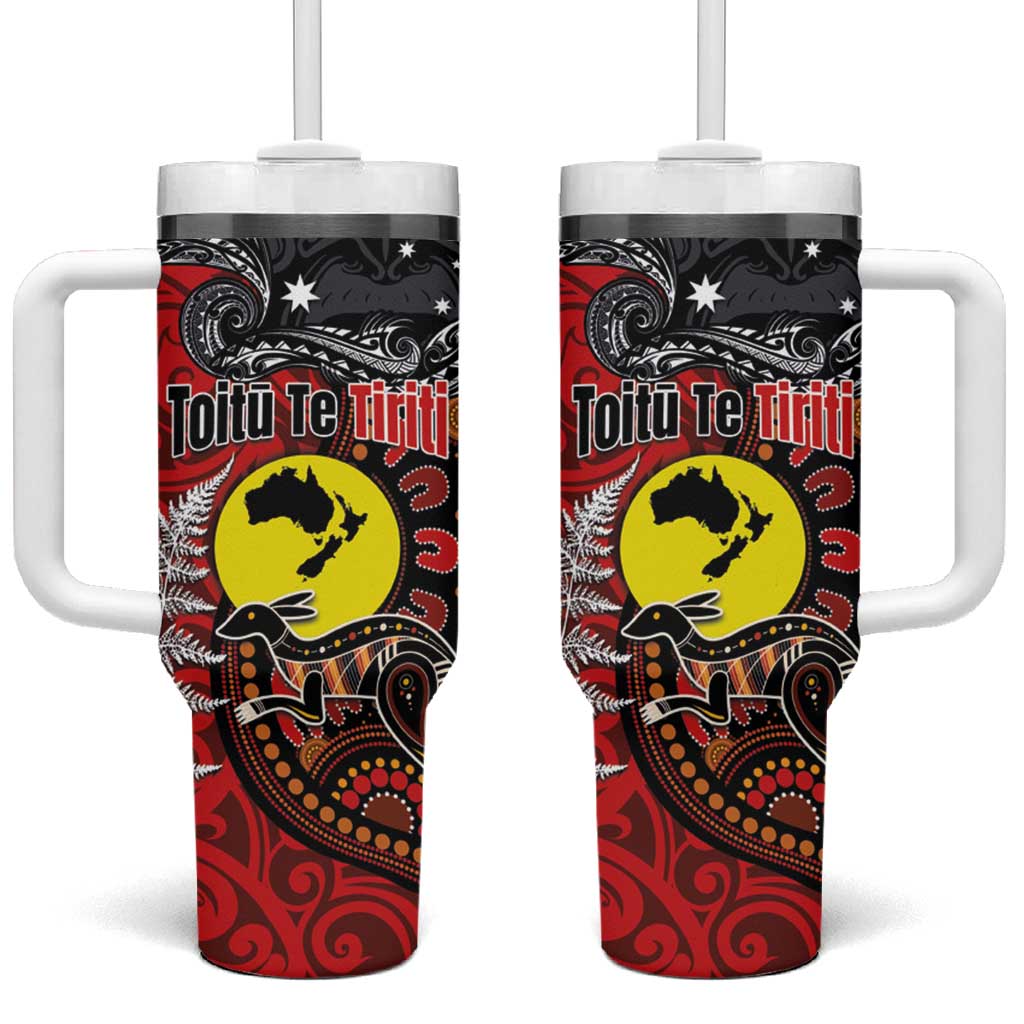 Aotearoa and Australia Toitu Te Tiriti Tumbler With Handle Honour the Treaty - Te Tiriti Is Us LT03 One Size: 40 oz Black - Polynesian Pride