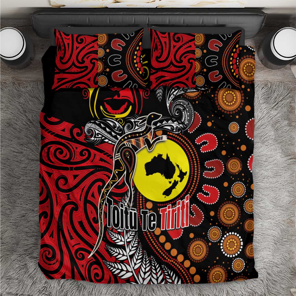 Aotearoa and Australia Toitu Te Tiriti Bedding Set Honour the Treaty - Stand Together Stand Stronger LT03 Black - Polynesian Pride