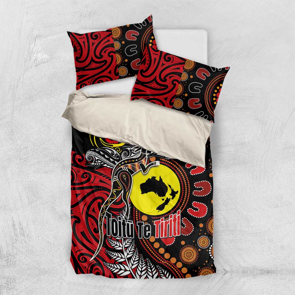 Aotearoa and Australia Toitu Te Tiriti Bedding Set Honour the Treaty - Stand Together Stand Stronger LT03 US Twin 172cm x 218cm Black - Polynesian Pride