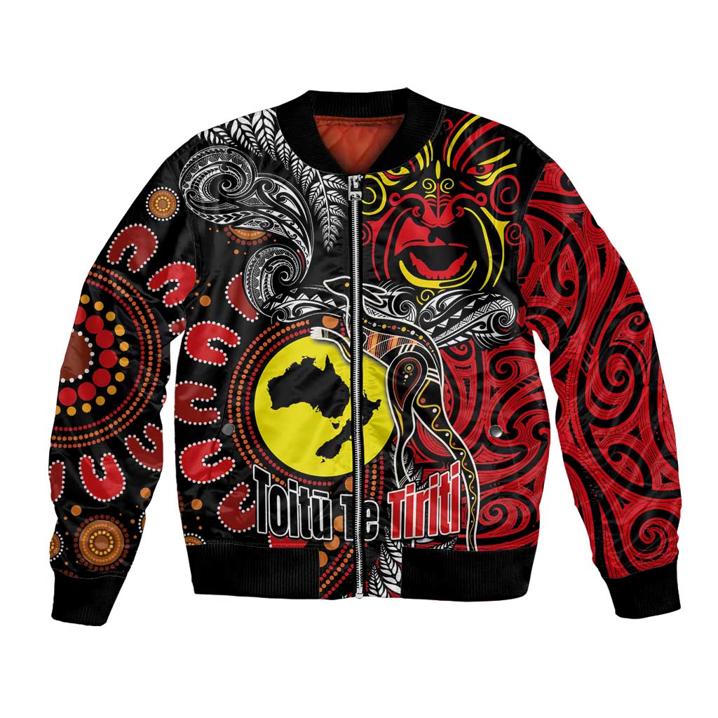 Aotearoa and Australia Toitu Te Tiriti Bomber Jacket Honour the Treaty - Stand Together Stand Stronger LT03 Unisex Black - Polynesian Pride