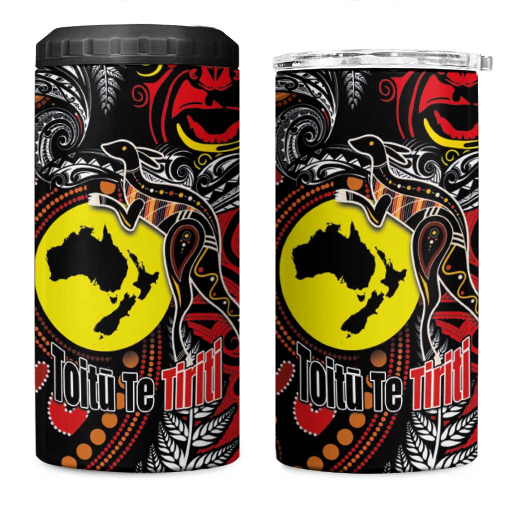 Aotearoa and Australia Toitu Te Tiriti 4 in 1 Can Cooler Tumbler Honour the Treaty - Stand Together Stand Stronger LT03 One Size: 16 oz Black - Polynesian Pride