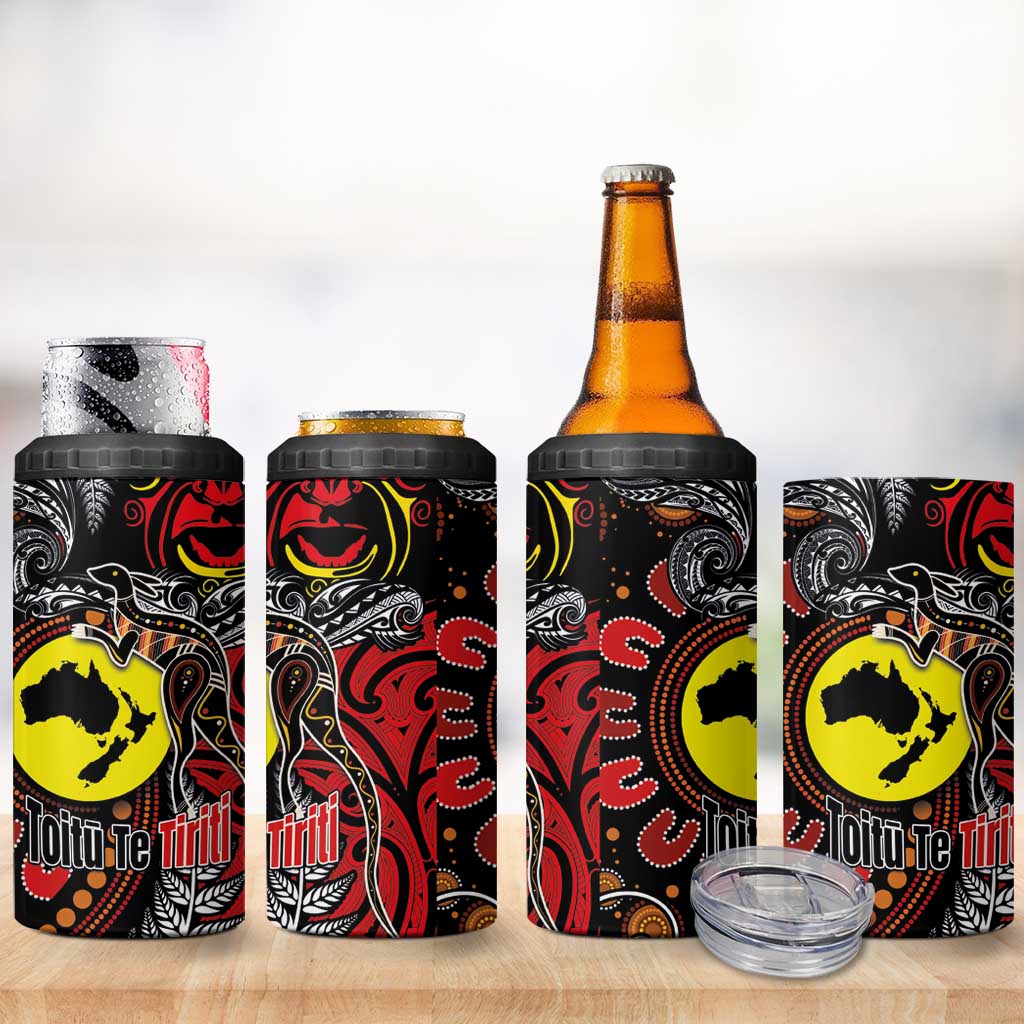 Aotearoa and Australia Toitu Te Tiriti 4 in 1 Can Cooler Tumbler Honour the Treaty - Stand Together Stand Stronger LT03 - Polynesian Pride