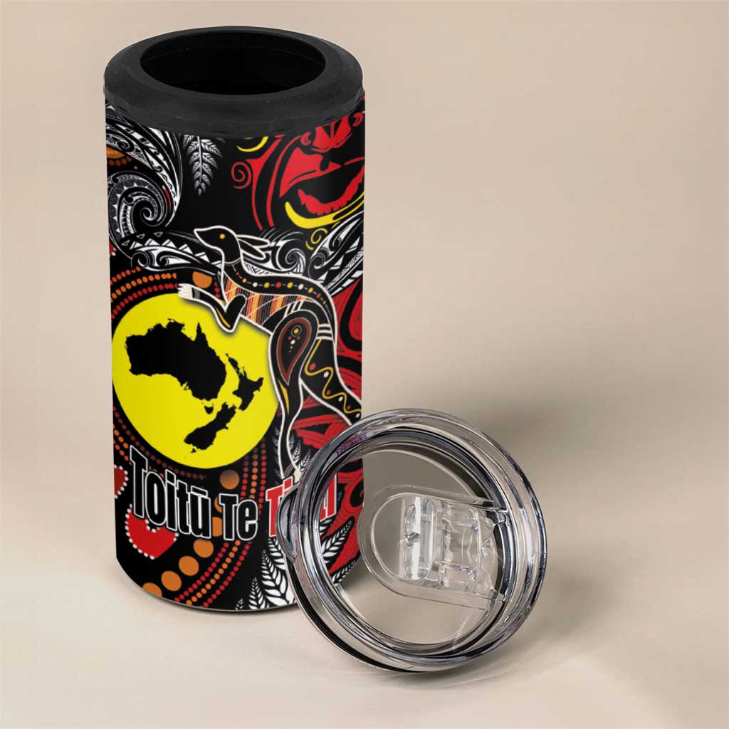 Aotearoa and Australia Toitu Te Tiriti 4 in 1 Can Cooler Tumbler Honour the Treaty - Stand Together Stand Stronger LT03 - Polynesian Pride