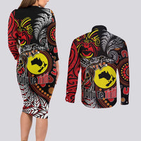 Aotearoa and Australia Toitu Te Tiriti Couples Matching Long Sleeve Bodycon Dress and Long Sleeve Button Shirt Honour the Treaty - Stand Together Stand Stronger LT03 - Polynesian Pride