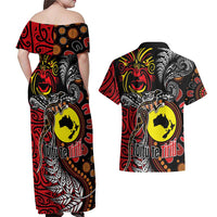 Aotearoa and Australia Toitu Te Tiriti Couples Matching Off Shoulder Maxi Dress and Hawaiian Shirt Honour the Treaty - Stand Together Stand Stronger LT03 - Polynesian Pride