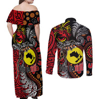 Aotearoa and Australia Toitu Te Tiriti Couples Matching Off Shoulder Maxi Dress and Long Sleeve Button Shirt Honour the Treaty - Stand Together Stand Stronger LT03 - Polynesian Pride